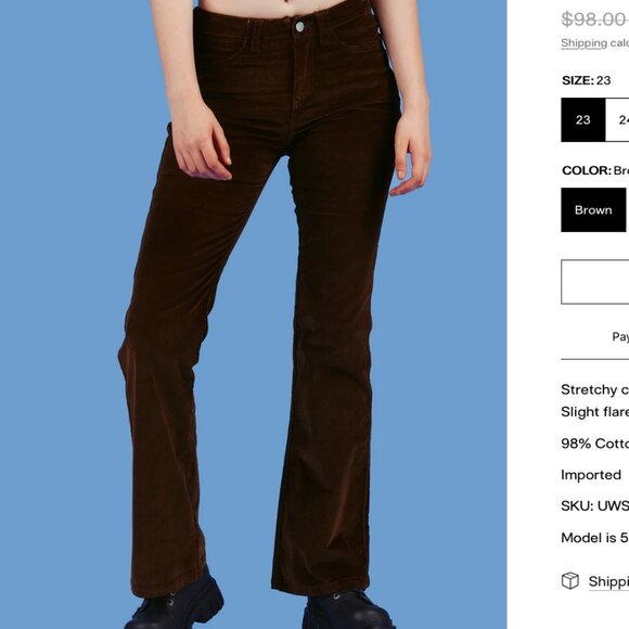UNIF Hazel Corduroy Pants, Brown, 27 - Picture 5 of 6